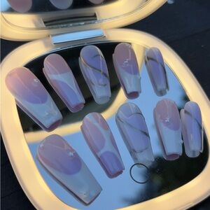Purple and White Press-On Nails